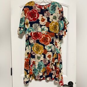 Uncle Frank Muti Color Floral Ruffle Hem A-line Dress
